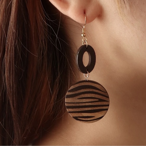 Any 3/$25! Gold, Brown Lightweight Wooden Boho Drop Earrings - Picture 2 of 5